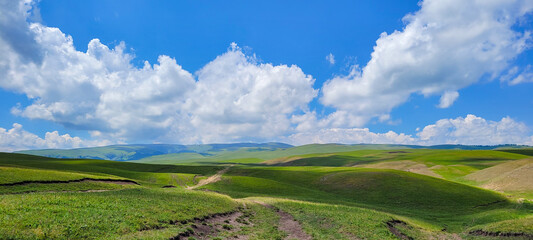 landscape with blue sky and shadows