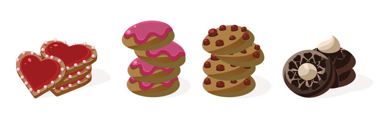 Sticker - Different Cookie as Baked Dessert Food Vector Set