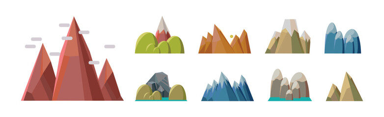 Poster - Different Hill and Mountains with High Peak Flat Vector Set