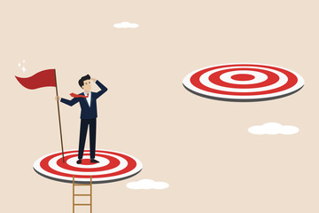 Wall Mural - achievement challenge, way forward or next level, business goal, successful entrepreneur climbs the 