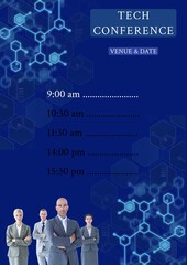 Sticker - Composite of tech conference, venue and date, timings and hexagons with caucasian business people