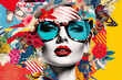 Retro Woman Collage. Minimalistic Nostalgic Pop Art Poster, Trendy and Cool Colourful Design, Glamour and Elegance in Graphic Artwork, Creative Inspiration. Generative AI.