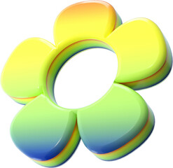Wall Mural - 3D abstract yellow plastic chrome flower in a y2k style with a transparent background