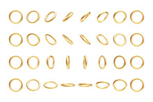 3d Golden Rings, Accessories From Different Sides Set. Round Shaped Shiny Metallic Objects, Decorative Design Elements Realistic Vector Illustration On White Background