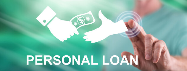 Wall Mural - Man touching a personal loan concept