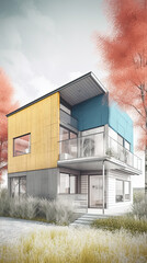 Wall Mural - Architectural project of new modern house. Blueprints series