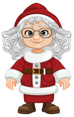 Sticker - Cheerful Woman Santa Claus Wearing Glasses Cartoon Character