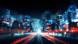 Fototapeta Boho - City at night highway time lapse image created with Generative AI technology
