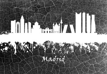 Wall Mural - Madrid skyline B&W