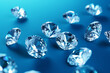 Beautiful luxury diamonds scattered on a blue background. generative ai
