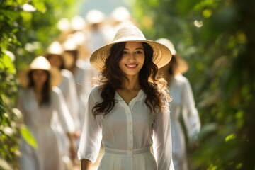 Wall Mural - Beautiful women with traditional Vietnamese culture, Ao Dai is a famous traditional costume, Ho Chi Minh Vietnam wanders the wilderness.