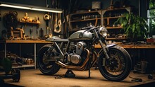 Customize An Old School Cafe Racer Motorcycle In A Home Workshop.
