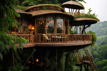 Hidden within the heart of a dense jungle, a treehouse stands as a beacon of human ingenuity, attracting a symphony of exotic birds and wildlife