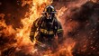 © standret - Firefighter in flames. Beautiful illustration picture. Generative AI