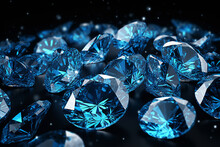 Beautiful Background Of Blue Diamonds Or Gemstones, Close Up View.generative Ai
