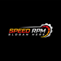 Speed rpm, speedometer logo design template black background