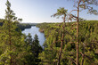 View over finnish landscape with water and forest in summer, Karelia, Finland