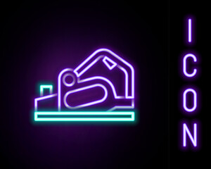 Canvas Print - Glowing neon line Electric planer tool icon isolated on black background. Colorful outline concept. Vector