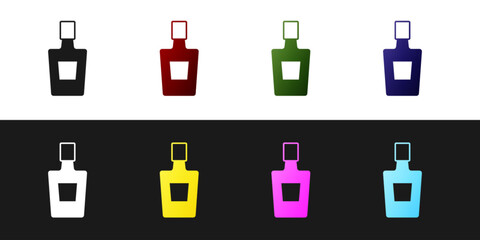 Sticker - Set Tequila bottle icon isolated on black and white background. Mexican alcohol drink. Vector