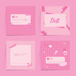 © Ольга Крутий - Set of 4 Social Media Post Templates with dialog box on plaid background for photo and quote. Stuff in pink colors in 90's doll style. Pink doll concept .