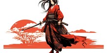 Japanese Anime Warrior Girl. Samurai Of Japan. Vector