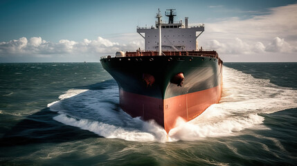 Wall Mural - Cargo tanker on the way across the ocean, sea. Export import of goods. Commercial delivery. AI generated.