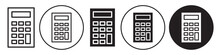 Calculator Icon. Symbol Of Tax Accounting Scientific Keyboard Device. Vector Set Of Numeric Mathematical Formula Solving Digital  Counter In Flat Outline Style 