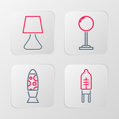 Poster - Set line Light emitting diode, Floor lamp, and Table icon. Vector