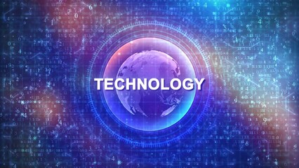 Wall Mural - technology concept over futuristic cyberspace background with hud, numbers, and globe