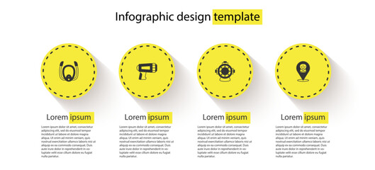 Sticker - Set Diving mask with snorkel, Flashlight for diver, Aqualung and Scallop sea shell. Business infographic template. Vector