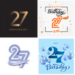 27 years anniversary vector number icon, birthday logo label, anniversary design