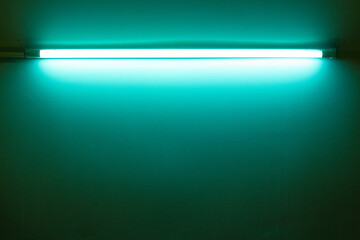 Wall Mural - Green neon lamp on a white wall