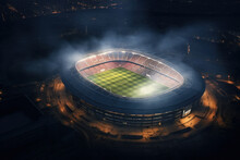 City's Nighttime Football Stadium Captured From Above.