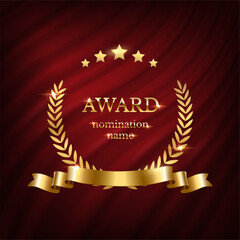 Wall Mural - gold award for winner vector illustration. 3d realistic luxury reward prize with golden laurel wreat