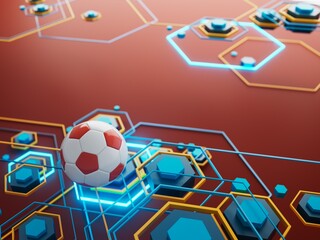 Wall Mural - football ball 3d object. 3d illustration. graphic background element. sport abstract backdrop. soccer render design competition concept art. digital technology element beautiful lighting ground empty