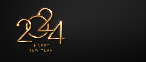 Wall Mural - Welcome 2024 in elegant style elegant gold and black New Year design. Perfect for cards, invitations, and festive celebrations