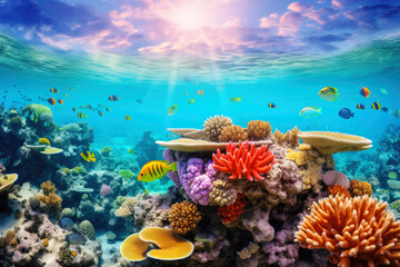 Coral reef alive with colorful fish