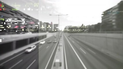 Computer code and data over barcelona urban scene