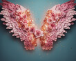 Wunderschöne Engelsflügel mit Blütenblätter in rosa dekoriert für Webdesign und Hintergrundmotiv, ai generativ