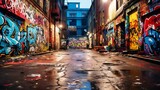 Fototapeta Uliczki - Graffiti-covered alley becomes an urban canvas of expression
