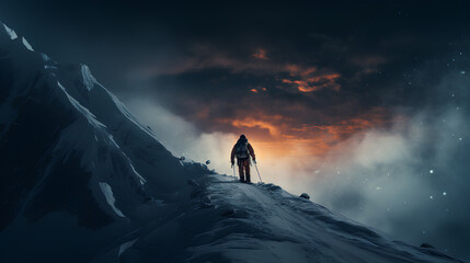 Wall Mural - man with backpack standing on the mountain