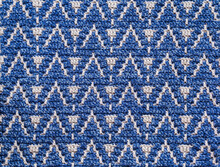 Blue White Crochet Texture With Abstract Mosaic Pattern. Knitted Background.