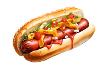 Hot Dog Watercolor Illustration Isolated On Transparent Background