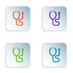 Sticker - Color Stethoscope medical instrument icon isolated on white background. Set colorful icons in square buttons. Vector