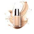 Liquid makeup foundation bottle with cosmetic cream splash isolated on transparent background