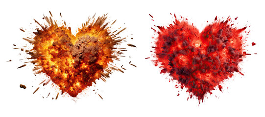 Wall Mural - set of heart explosion isolated on transparent background - generative ai