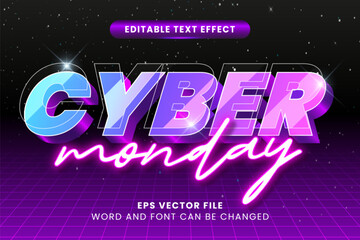 Sticker - Cyber monday purple neon 3d editable vector text effect