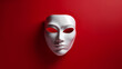 The mask is white, highlighted on a red background.