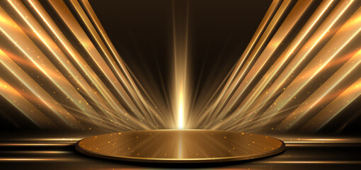 Wall Mural - elegant golden scene diagonal glowing with lighting effect sparkle on black background. template pre