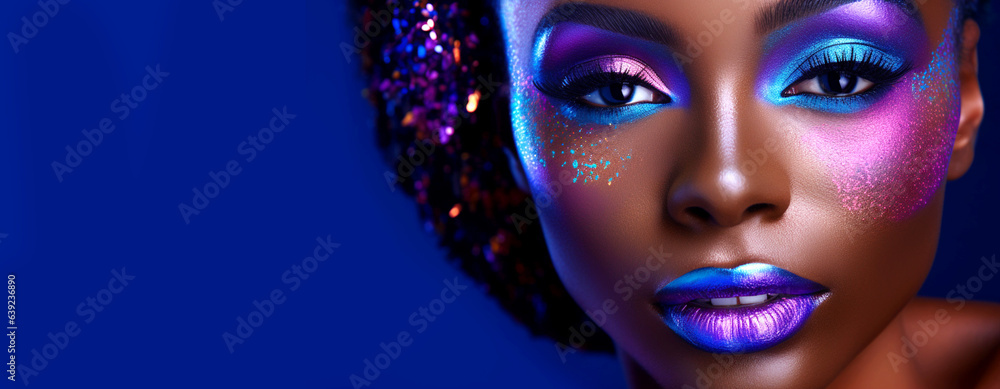 African American model with unique colorful makeup inspired by the ...